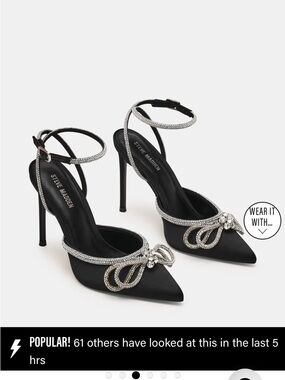 Steve Madden VIABLE BLACK Crystal-Embellished Bow Stiletto Pumps